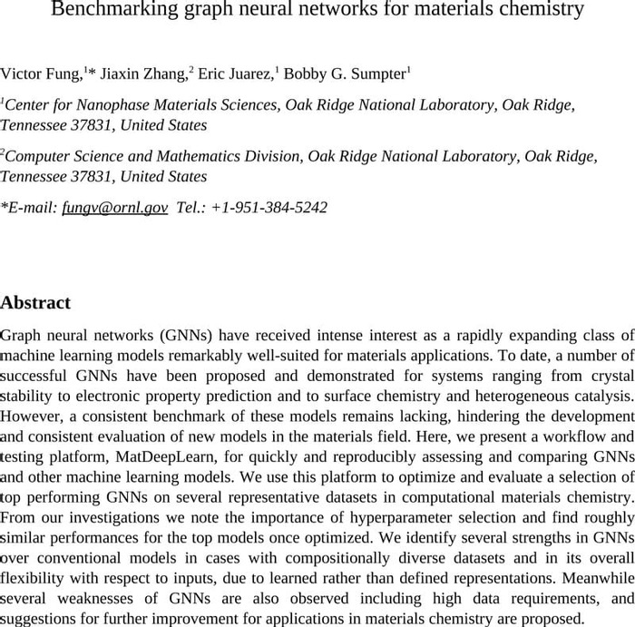 Benchmarking Graph Neural Networks for Materials Chemistry 