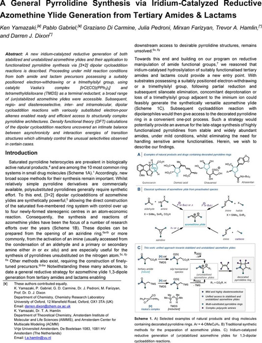 A General Pyrrolidine Synthesis via Iridium-Catalyzed Reductive Azomethine  Ylide Generation from Tertiary Amides & Lactams, Organic Chemistry, ChemRxiv