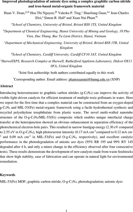 Improved Photodegradation of Anionic Dyes Using a Complex Graphitic ...