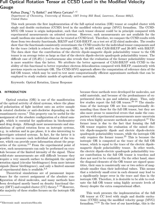 Full Optical Rotation Tensor at CCSD Level in the Modified Velocity ...