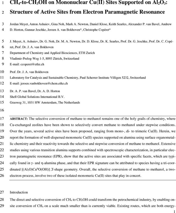 CH4-to-CH3OH on Mononuclear Cu(II) Sites Supported on Al2O3: Structure ...