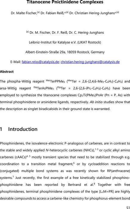 Titanocene Pnictinidene Complexes | Inorganic Chemistry | ChemRxiv ...