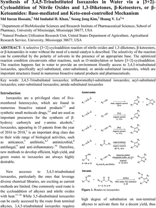 Synthesis Of 345 Trisubstituted Isoxazoles In Water Via A 32 Cycloaddition Of Nitrile 9841