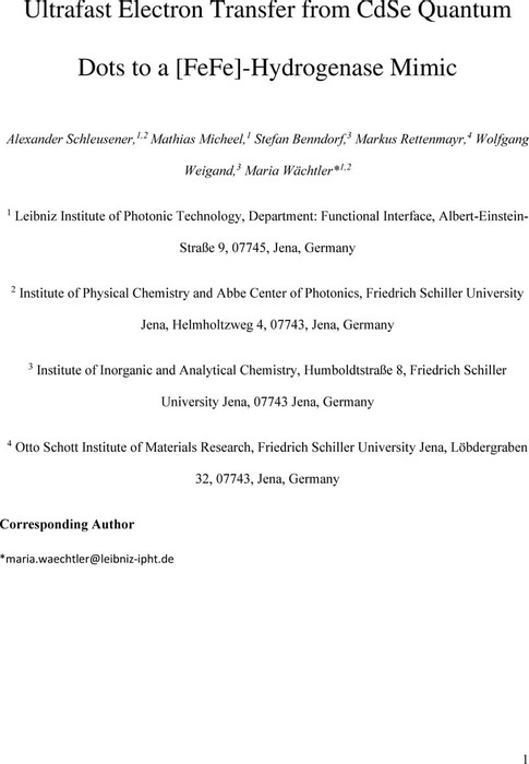 Ultrafast Electron Transfer From Cdse Quantum Dots To A Fefe Hydrogenase Mimic Physical Chemistry Chemrxiv Cambridge Open Engage