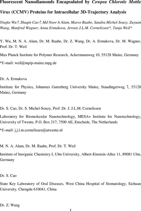 Fluorescent Nanodiamonds Encapsulated By Cowpea Chlorotic Mottle Virus Ccmv Proteins For Intracellular 3d Trajectory Analysis Analytical Chemistry Chemrxiv Cambridge Open Engage