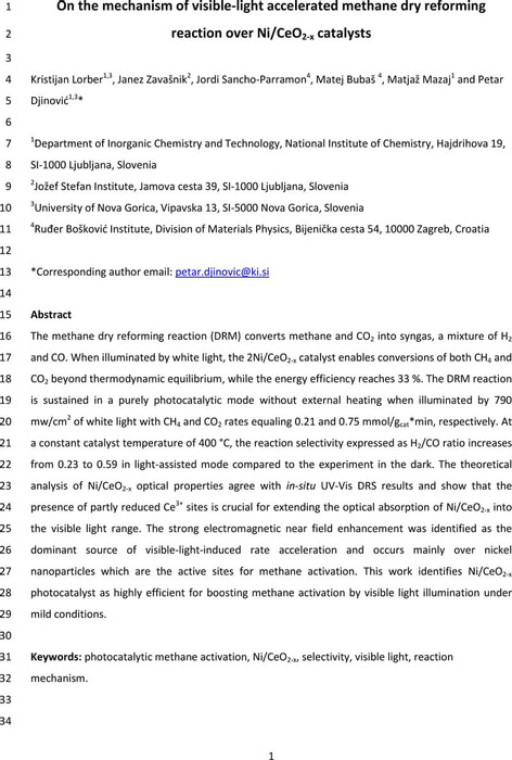 On The Mechanism Of Visible Light Accelerated Methane Dry Reforming Reaction Over Ni Ceo2 X Catalysts Catalysis Chemrxiv Cambridge Open Engage