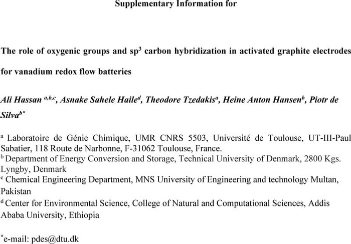 Thumbnail image of SI - The role of oxygenic groups and sp3 carbon hybridization in activated graphite electrodes for vanadium redox flow batteries.pdf