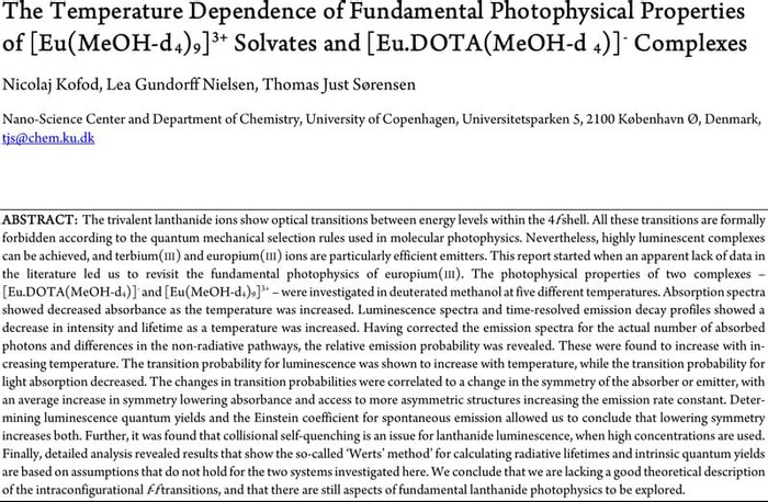 The Temperature Dependence Of Fundamental Photophysical Properties Of Eu Meoh D4 9 3 Solvates And Eu Dota Meoh D4 Complexes Inorganic Chemistry Chemrxiv Cambridge Open Engage