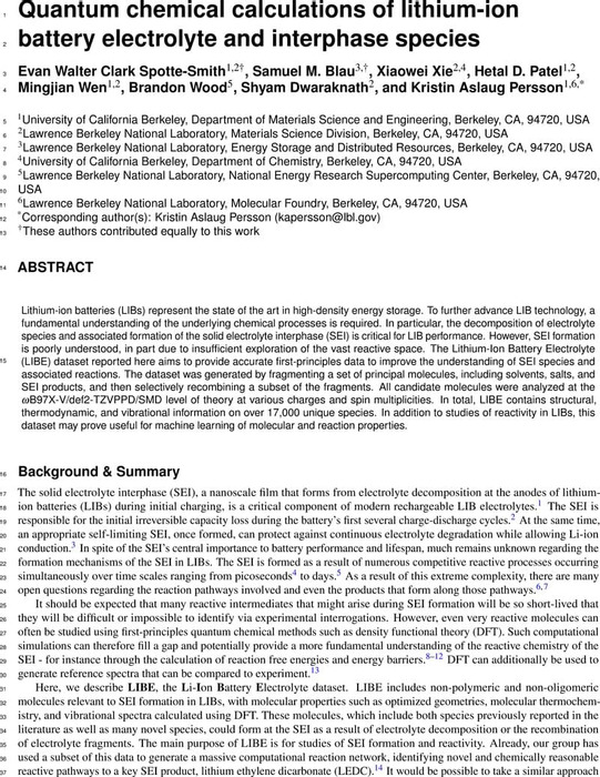 Quantum Chemical Calculations Of Lithium-Ion Battery Electrolyte And ...