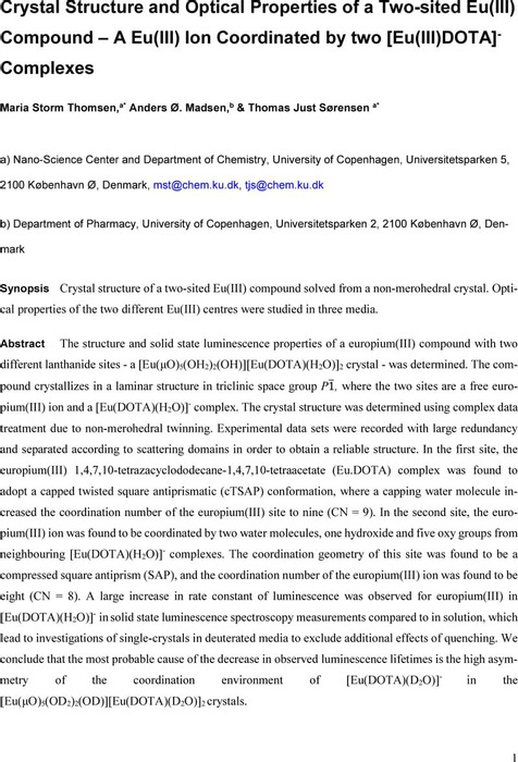 Crystal Structure and Optical Properties of a Homometallic ...