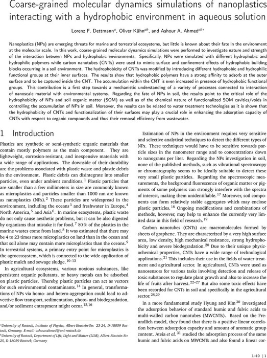 Coarse-Grained Molecular Dynamics Simulations of Nanoplastics ...