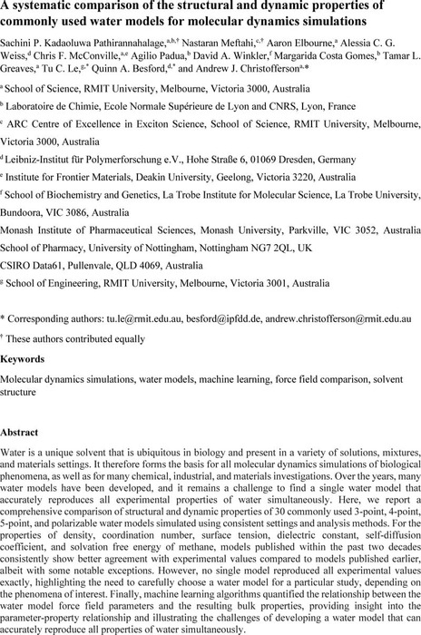 A systematic comparison of the structural and dynamic properties of ...