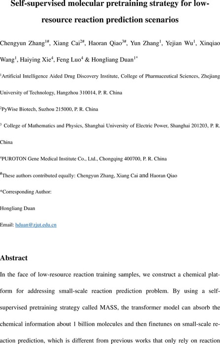 Self-supervised molecular pretraining strategy for low-resource ...