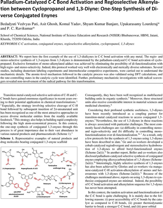 Op de loer liggen donor amateur Palladium-Catalyzed C-C Bond Activation and Regioselective Alkenyla-tion  between Cyclopropanol and 1,3-Diyne: One-Step Synthesis of Di-verse  Conjugated Enynes | Catalysis | ChemRxiv | Cambridge Open Engage