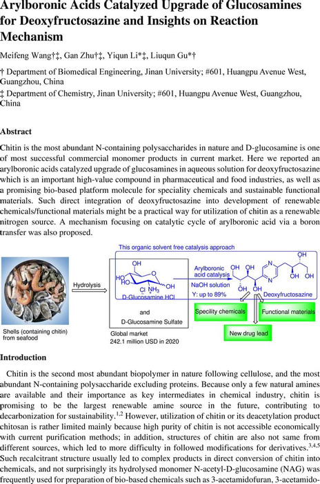 samen Terzijde privacy Arylboronic Acids Catalyzed Upgrade of Glucosamines for Deoxyfructosazine  and Insights on Reaction Mechanism | Catalysis | ChemRxiv | Cambridge Open  Engage