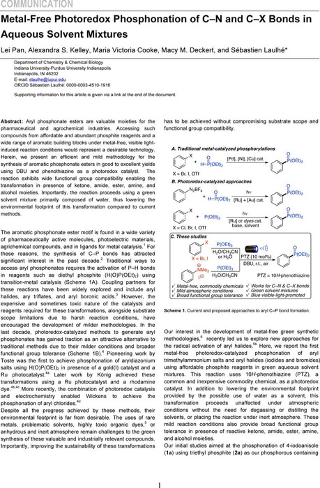 Metal Free Photoredox Phosphonation Of C N And C X Bonds In Aqueous Solvent Mixtures Organic Chemistry Chemrxiv Cambridge Open Engage