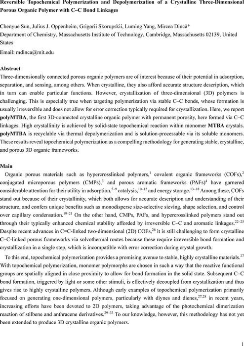 Reversible Topochemical Polymerization and Depolymerization of a ...