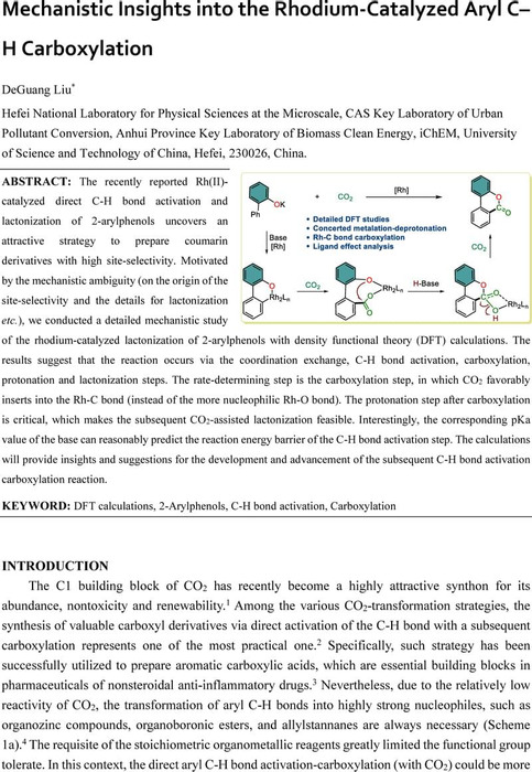 Mechanistic Insights Into The Rhodium Catalyzed Aryl C H Carboxylation Theoretical And Computational Chemistry Chemrxiv Cambridge Open Engage