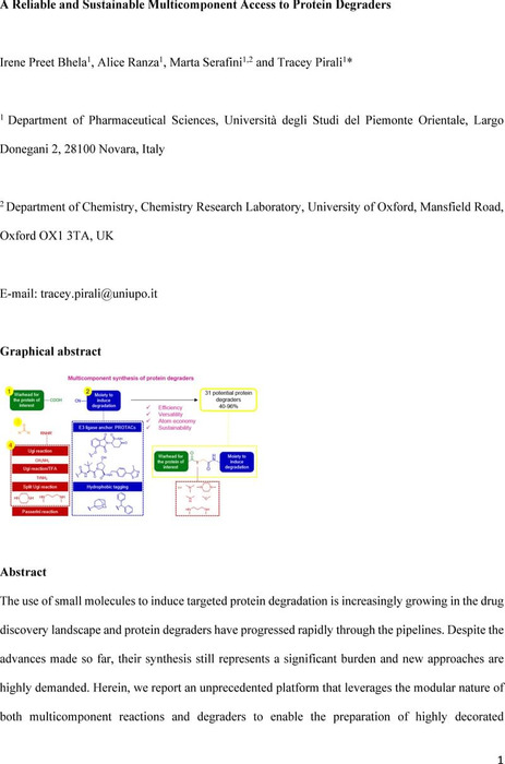 Thumbnail image of A Reliable and Sustainable Multicomponent Access to Protein Degraders.pdf