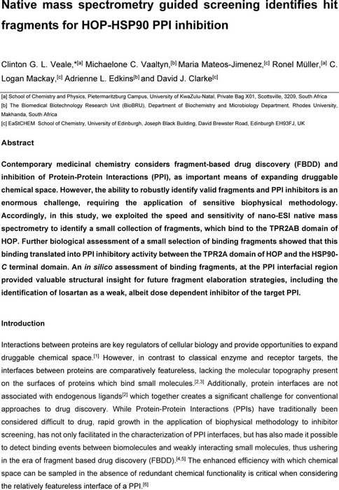 Native mass spectrometry guided screening identifies hit fragments for ...