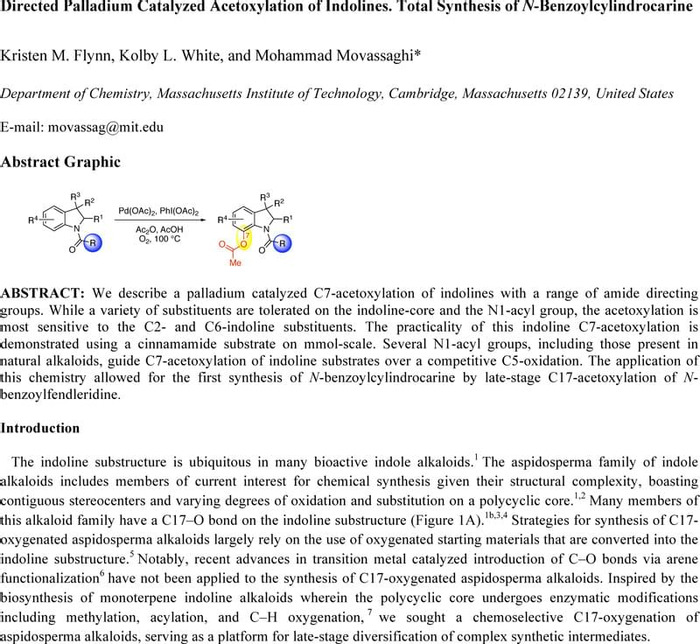 Directed Palladium Catalyzed Acetoxylation Of Indolines. Total 