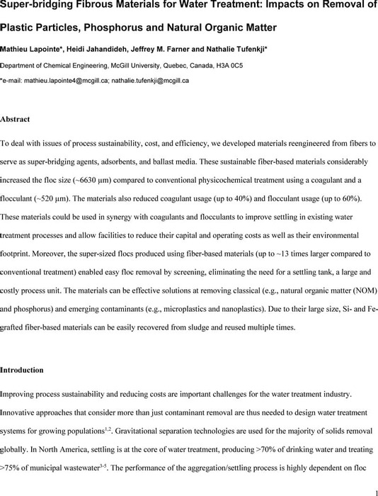 Super-bridging Fibrous Materials for Water Treatment: Impacts on ...