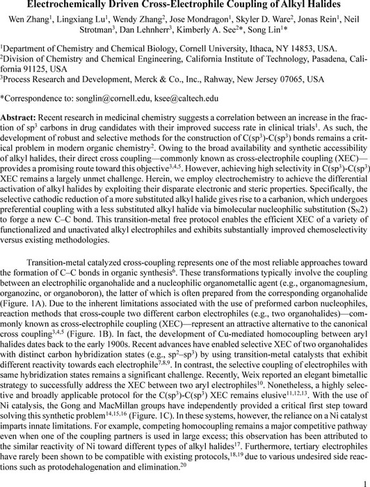 Electrochemically Driven Cross-Electrophile Coupling of Alkyl Halides ...