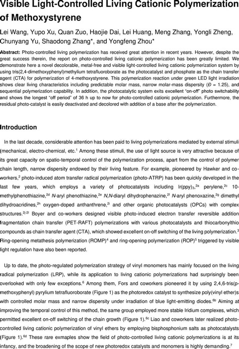 Visible Light-Controlled Living Cationic Polymerization of ...