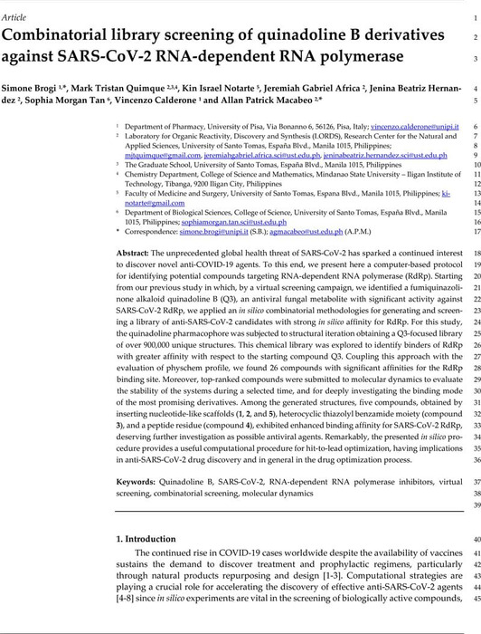 Combinatorial library screening of quinadoline b derivatives against