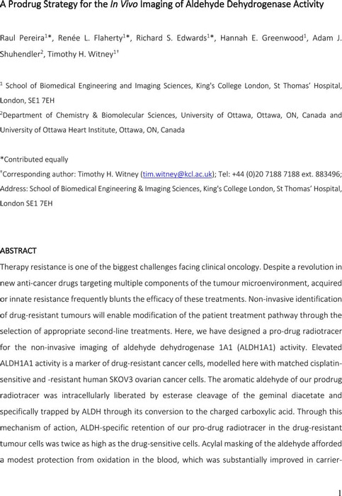 A Prodrug Strategy For The In Vivo Imaging Of Aldehyde Dehydrogenase Activity Biological And Medicinal Chemistry Chemrxiv Cambridge Open Engage