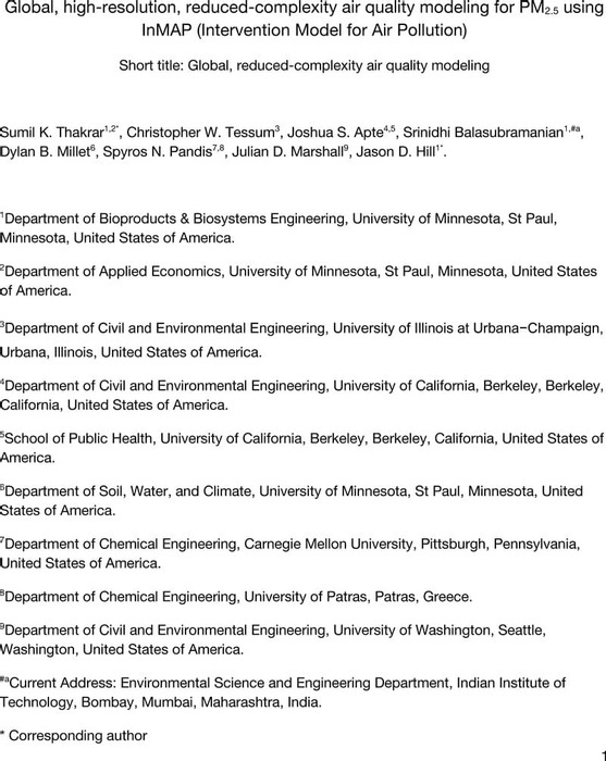 Global High Resolution Reduced Complexity Air Quality Modeling