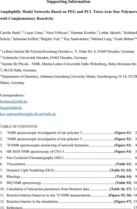 Amphiphilic Model Networks Based on PEG and PCL Tetra-Arm Star Polymers ...