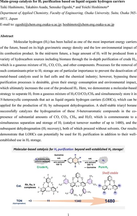 Main-group catalysis for H2 purification based on liquid organic ...