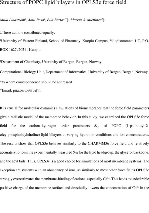 Structure of POPC lipid bilayers in OPLS3e force field | Theoretical ...