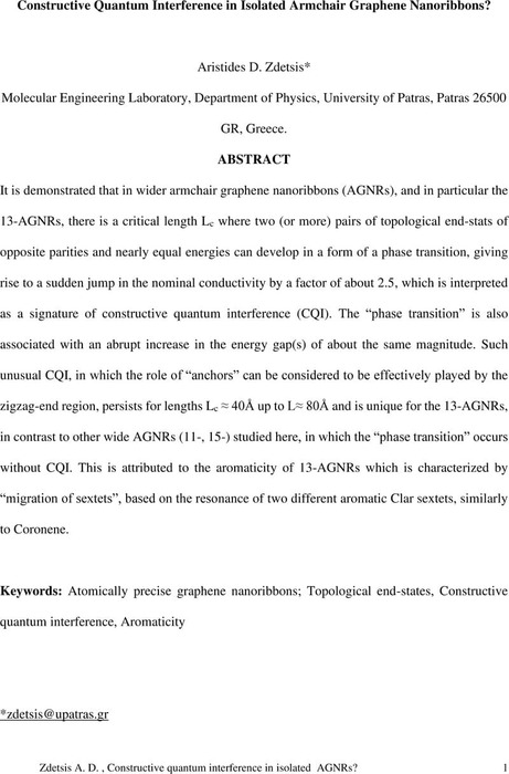 Constructive Quantum Interference in Isolated Armchair Graphene ...