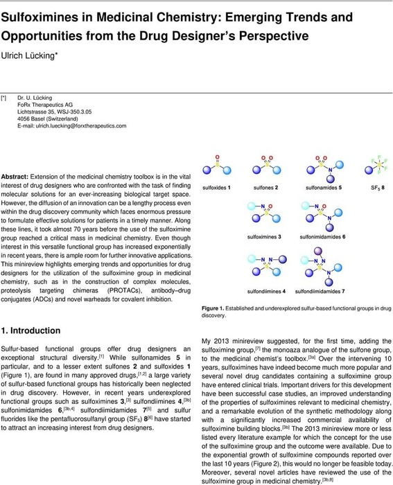 Thumbnail image of Sulfoximines in Medicinal Chemistry ChemRxiv Luecking.pdf