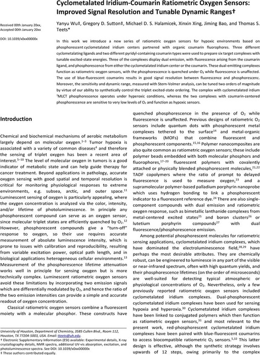 Cyclometalated Iridium-Coumarin Ratiometric Oxygen Sensors: Improved ...