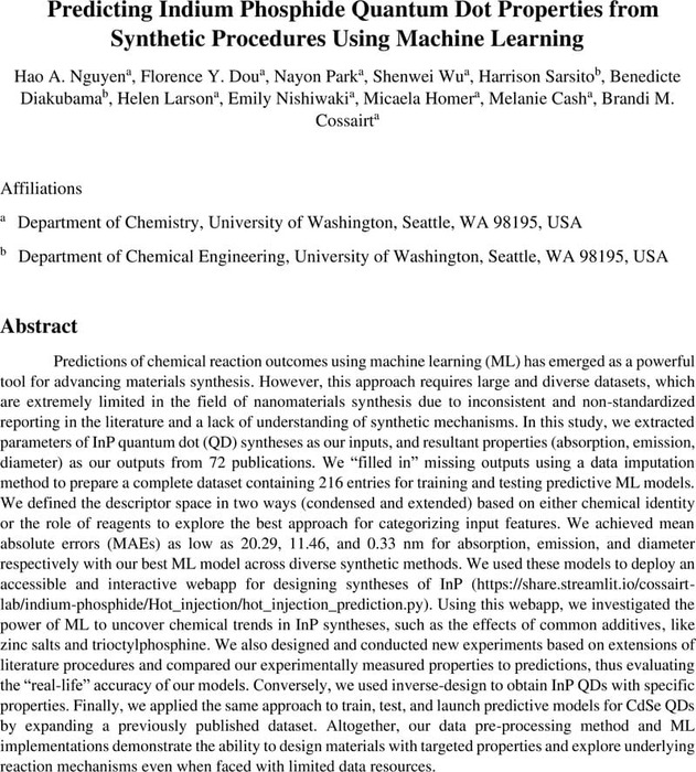 Predicting Indium Phosphide Quantum Dot Properties from Synthetic ...