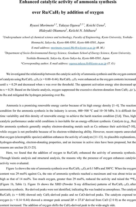 Enhanced Catalytic Activity Of Ammonia Synthesis Over Ru/CaH2 By ...