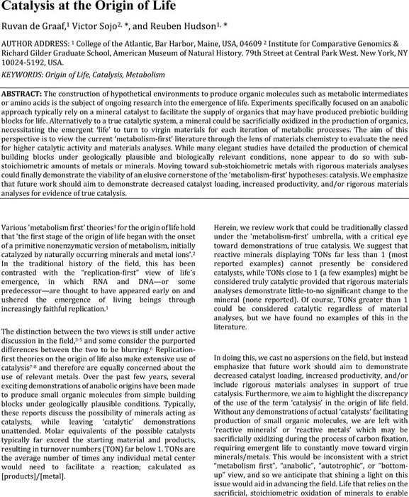 Catalysis at the Origin of Life | Catalysis | ChemRxiv | Cambridge Open ...