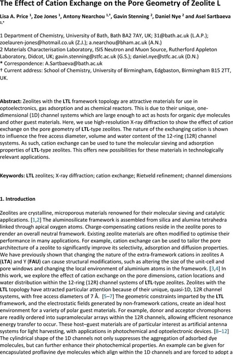 The Effect of Cation Exchange on the Pore Geometry of Zeolite L ...