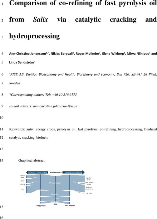 Thumbnail image of Manuscript, Comparison of co-refining of fast pyrolysis oil from Salix via catalytic cracking and hydroprocessing.pdf