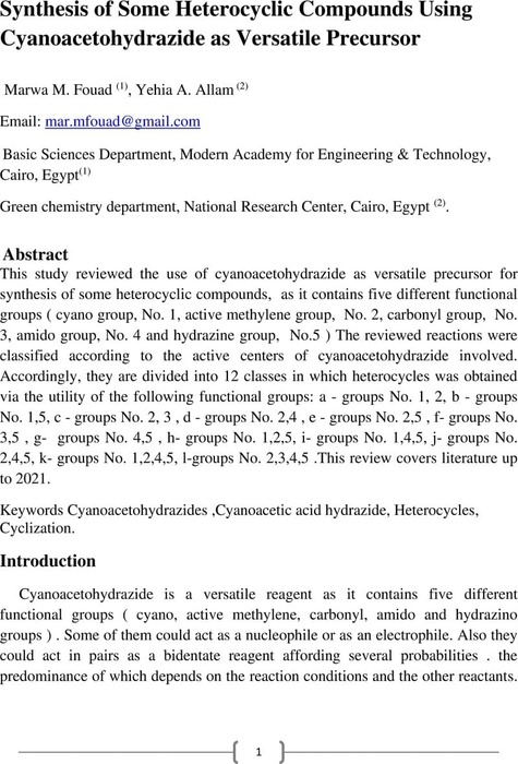 research papers on heterocyclic compounds pdf