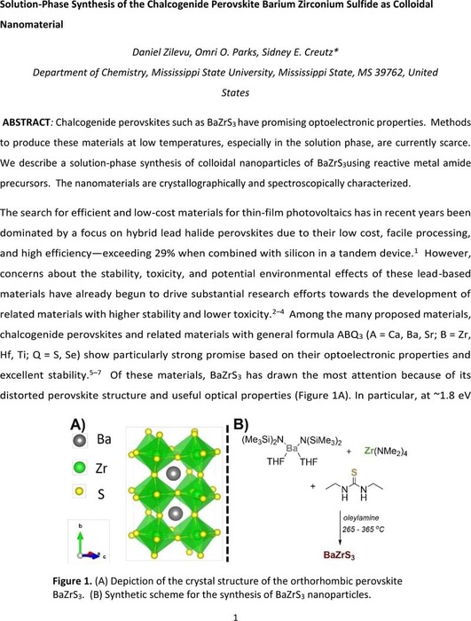 Solution-Phase Synthesis Of The Chalcogenide Perovskite Barium ...