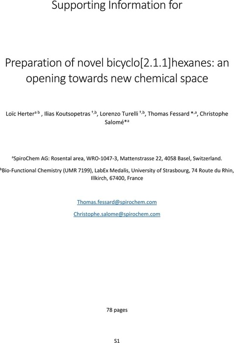 Thumbnail image of Preparation of new bicyclo[2 1 1]hexane compact modules, an opening towards to novel sp3-rich chemical space_SI.pdf