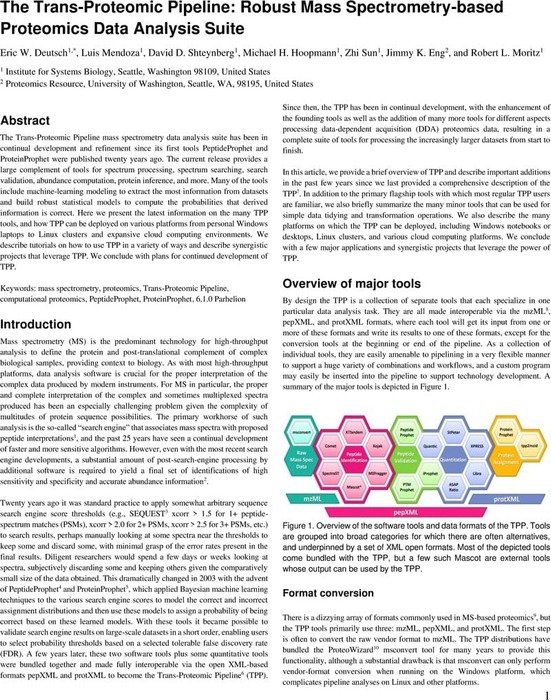 The Trans-Proteomic Pipeline: Robust Mass Spectrometry-based Proteomics ...