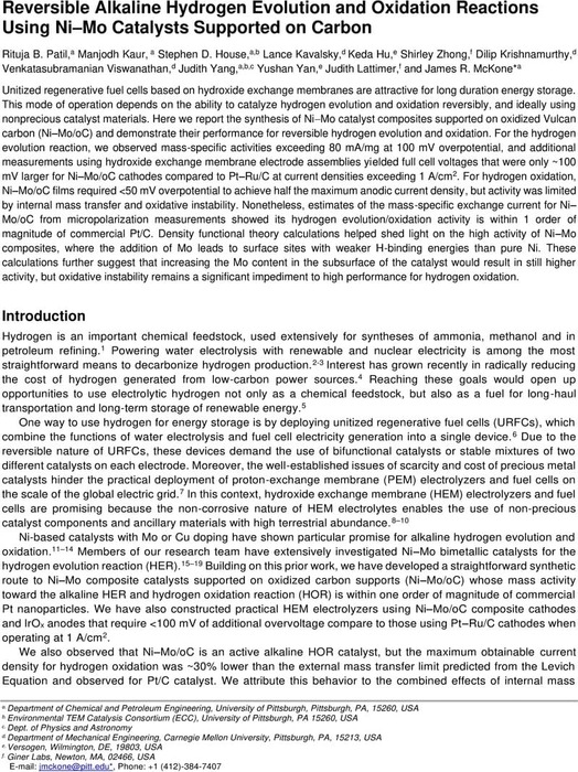 Reversible Alkaline Hydrogen Evolution and Oxidation Reactions