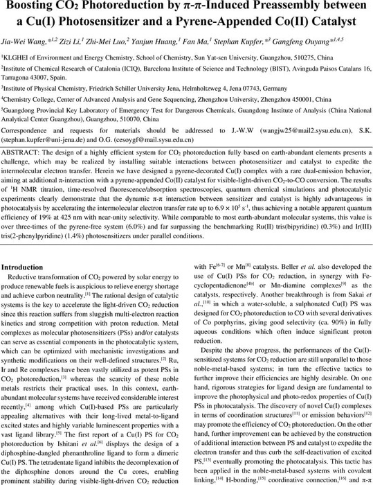 Boosting CO2 Photoreduction by π-π-Induced Preassembly between a Cu(I ...