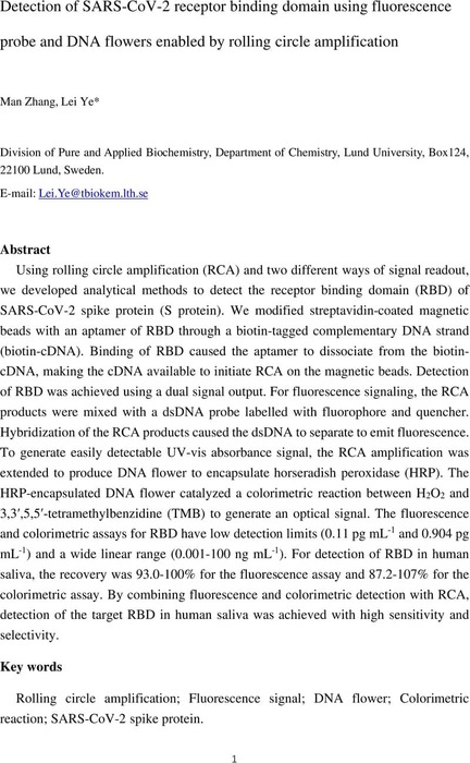 Detection Of Sars-cov 2 Receptor Binding Domain Using Fluorescence 