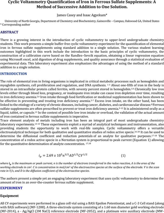 Cyclic Voltammetry Quantification of Iron in Ferrous Sulfate ...